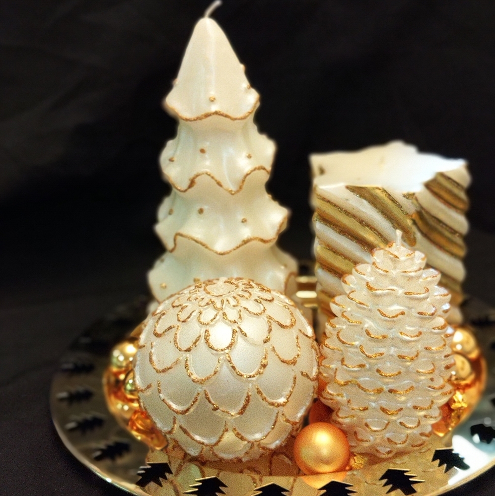 JC Penny Gilded Candle Garden Gold and White